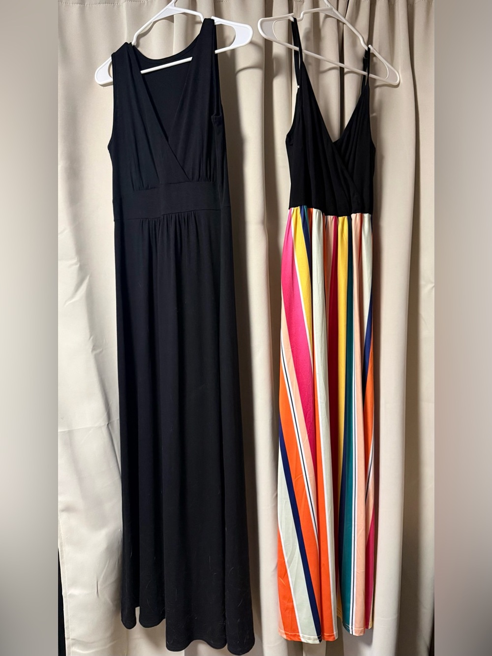 TWO Maxi Dresses; Black and Multicolor
